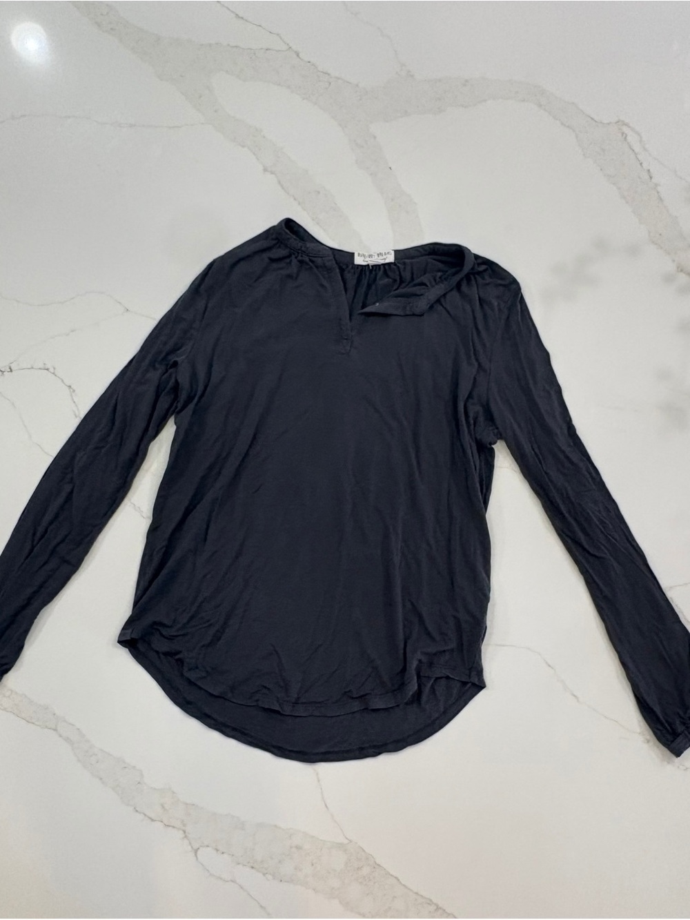 Barefoot Dreams Luxe Milk Jersey Henley Long Sleeve Top Lounge Sleep Shirt Black